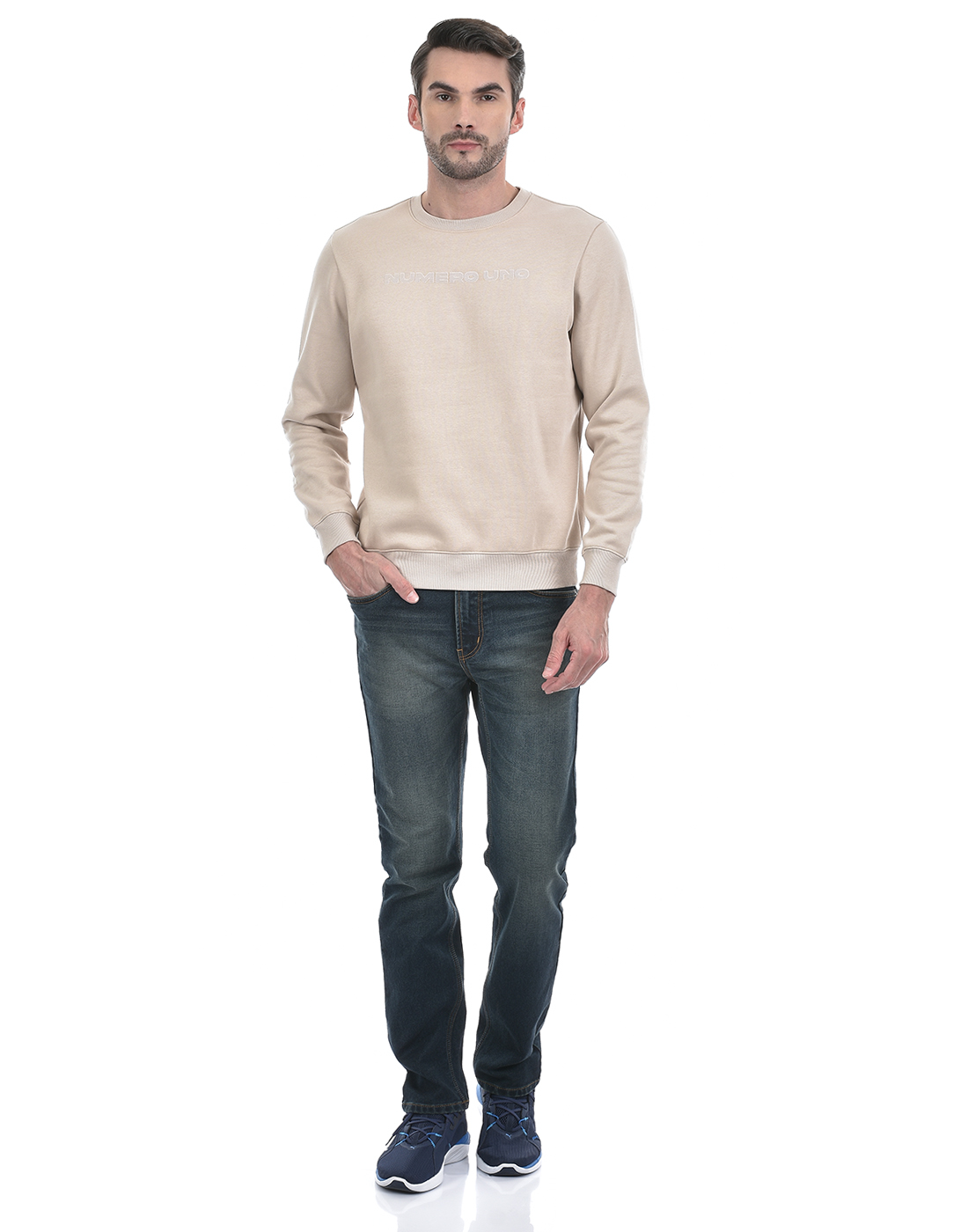 Numero Uno Men Typography Beige Sweat Shirt